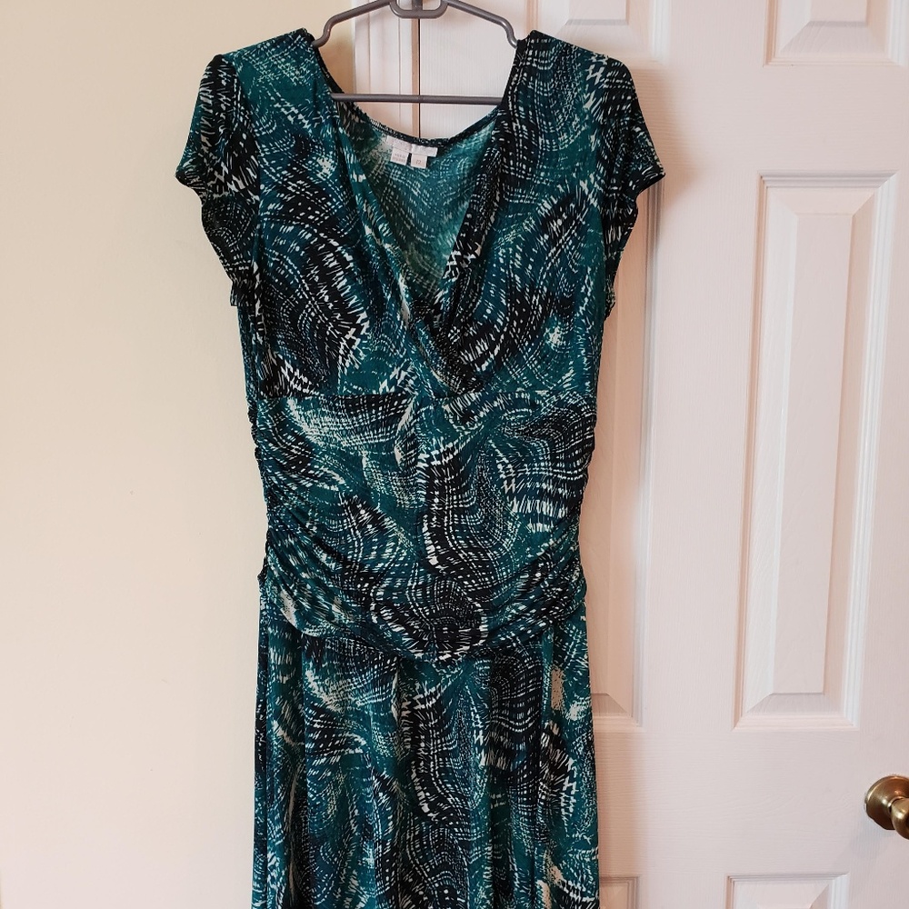 London Times Ruched Dress - Green and Black 12